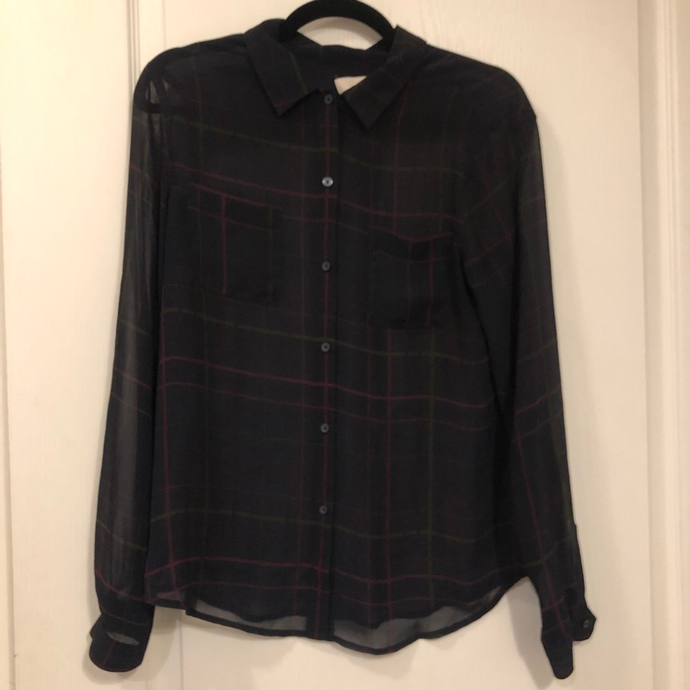 Ann Taylor Loft Sheer Plaid Blouse